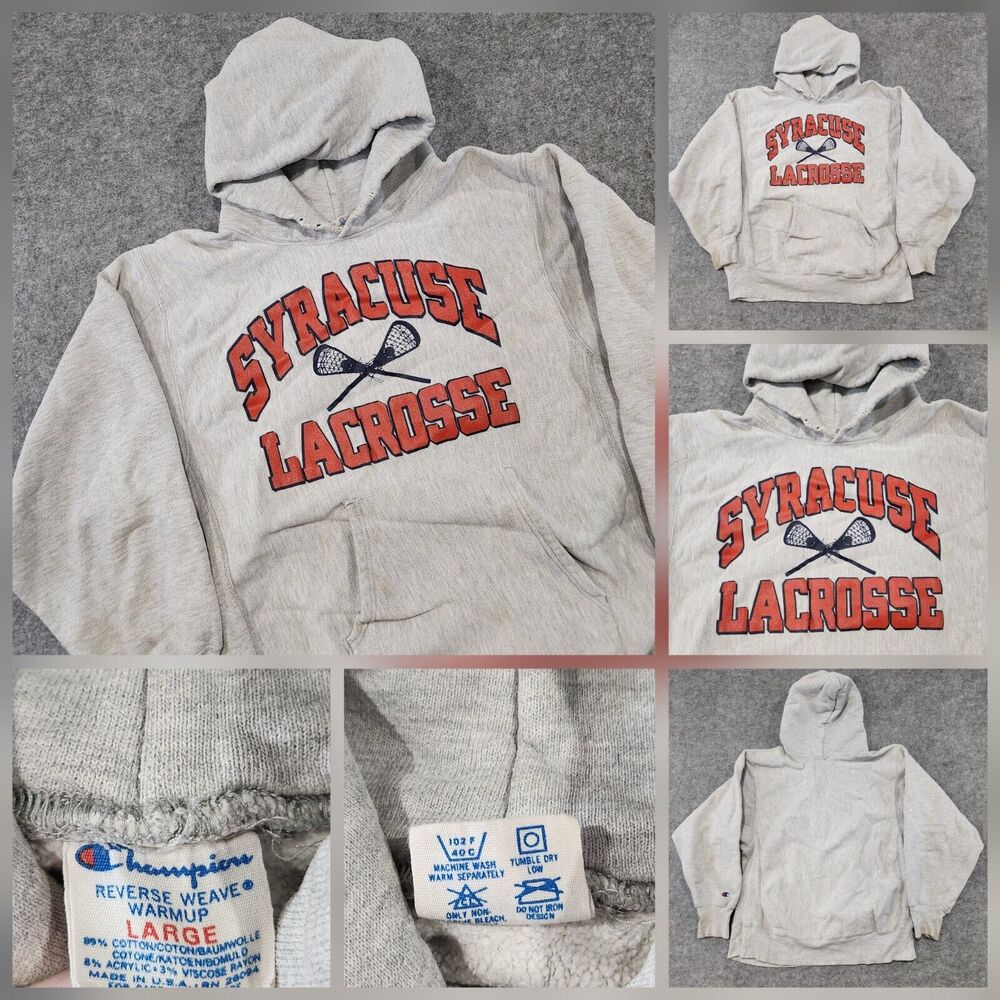 VTG 80s Champion Reverse Weave Warmup Syracuse University Hoodie Mens L‎ Large